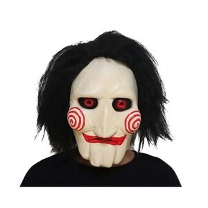 NEW SAW Billy Puppet Halloween Mask with Black Wig Cosplay Adult One Size
